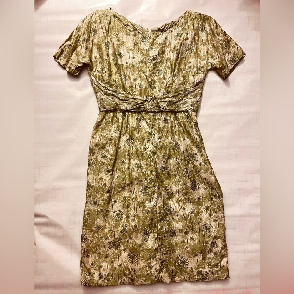 VTG 50s Olive Green Floral Summer Wiggle Dress Handmade Size S/M